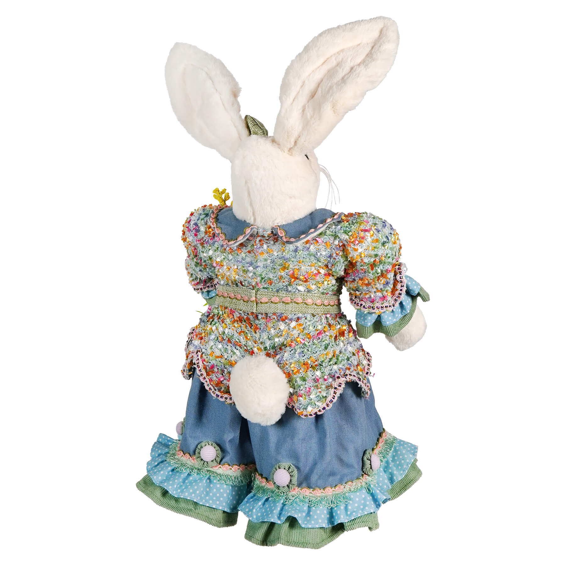 24" Mrs. Easter Bunny With Blue Ruffled Skirt Holding Bouquet Of Flowers