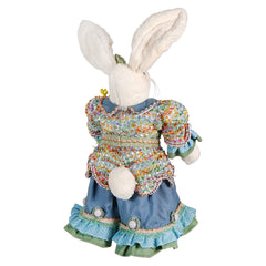 24" Mrs. Easter Bunny With Blue Ruffled Skirt Holding Bouquet Of Flowers