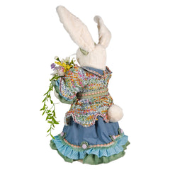 24" Mrs. Easter Bunny With Blue Ruffled Skirt Holding Bouquet Of Flowers