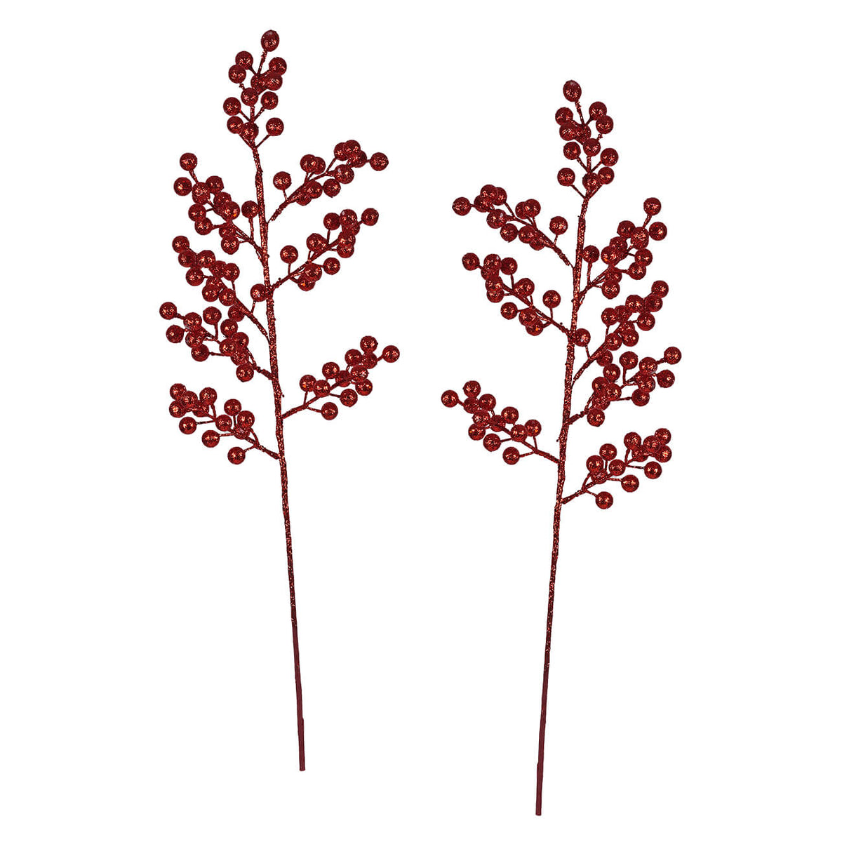 24" Red Glittered Cluster Berry Spike Spray Set/2