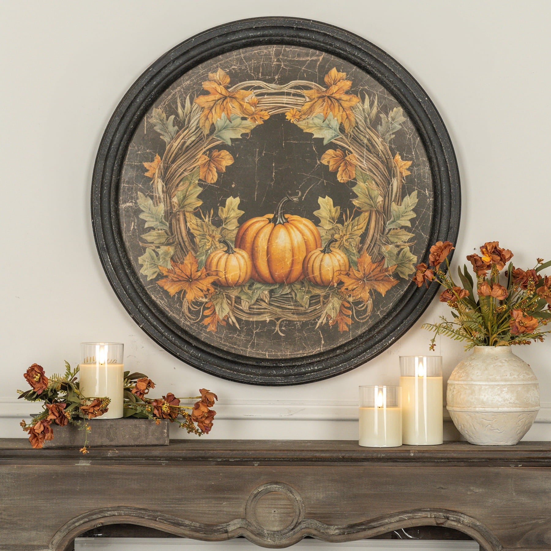 26" Large Round Framed Pumpkin Harvest Print