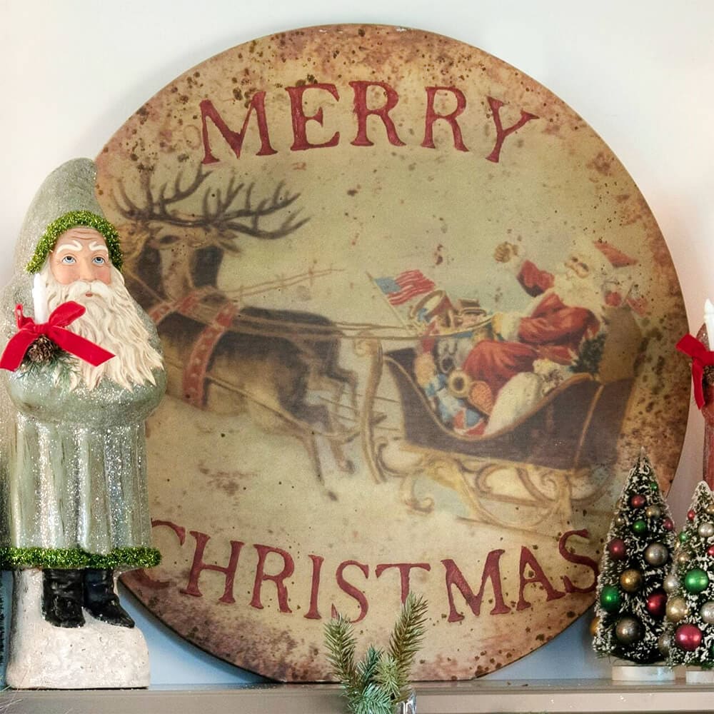 28" Metal Santa & Sleigh Sign