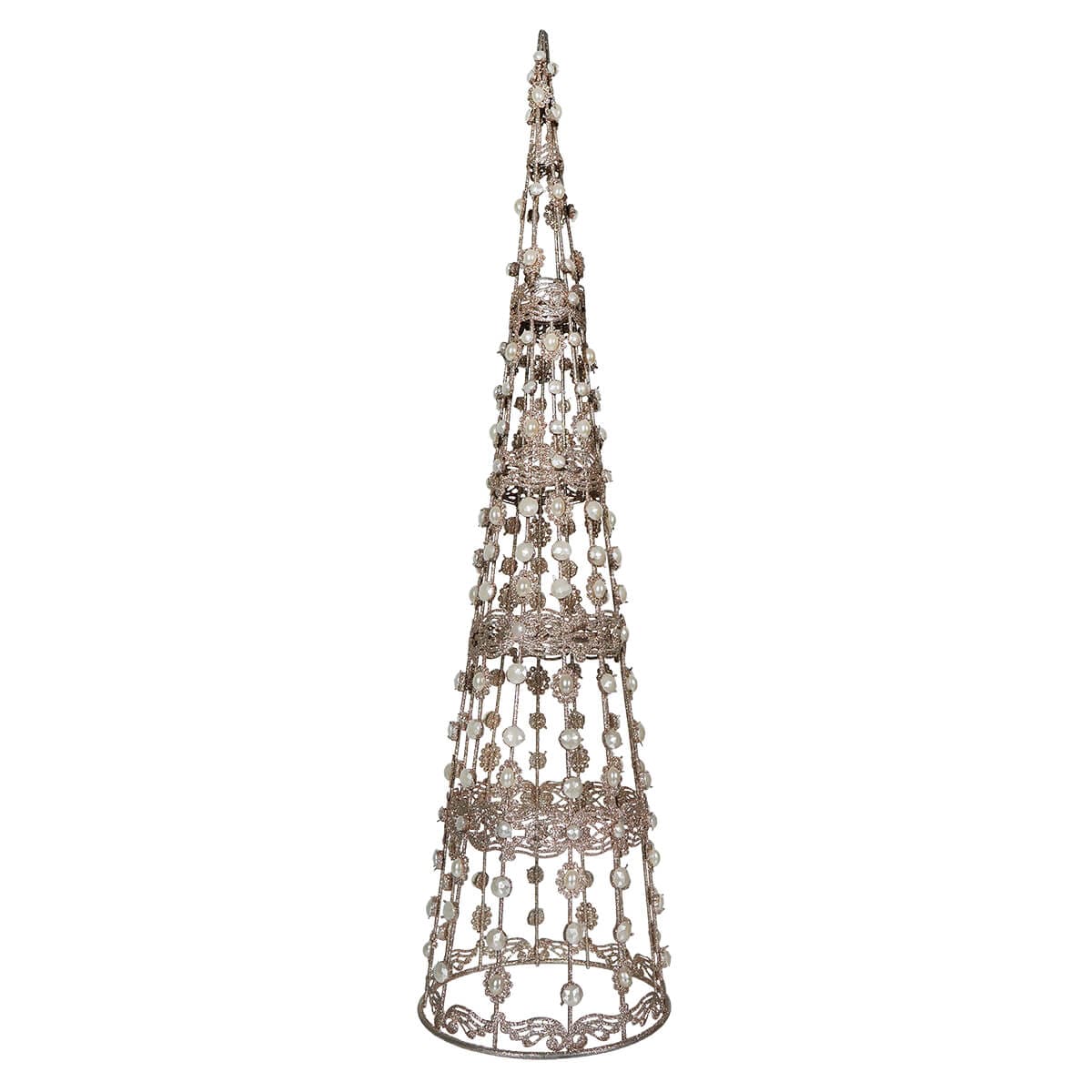 30.25" Large Champagne Filigree Wire Cone Tree With Jewels