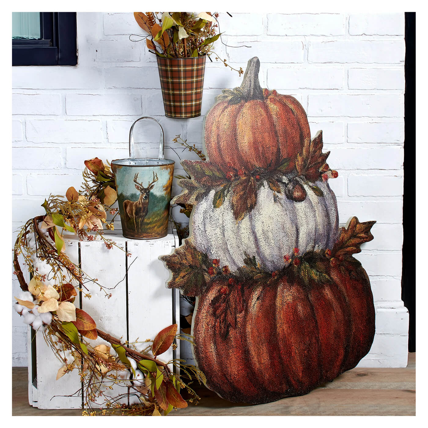 31.5" Large Pumpkin Stack Porch Leaner & Hanger