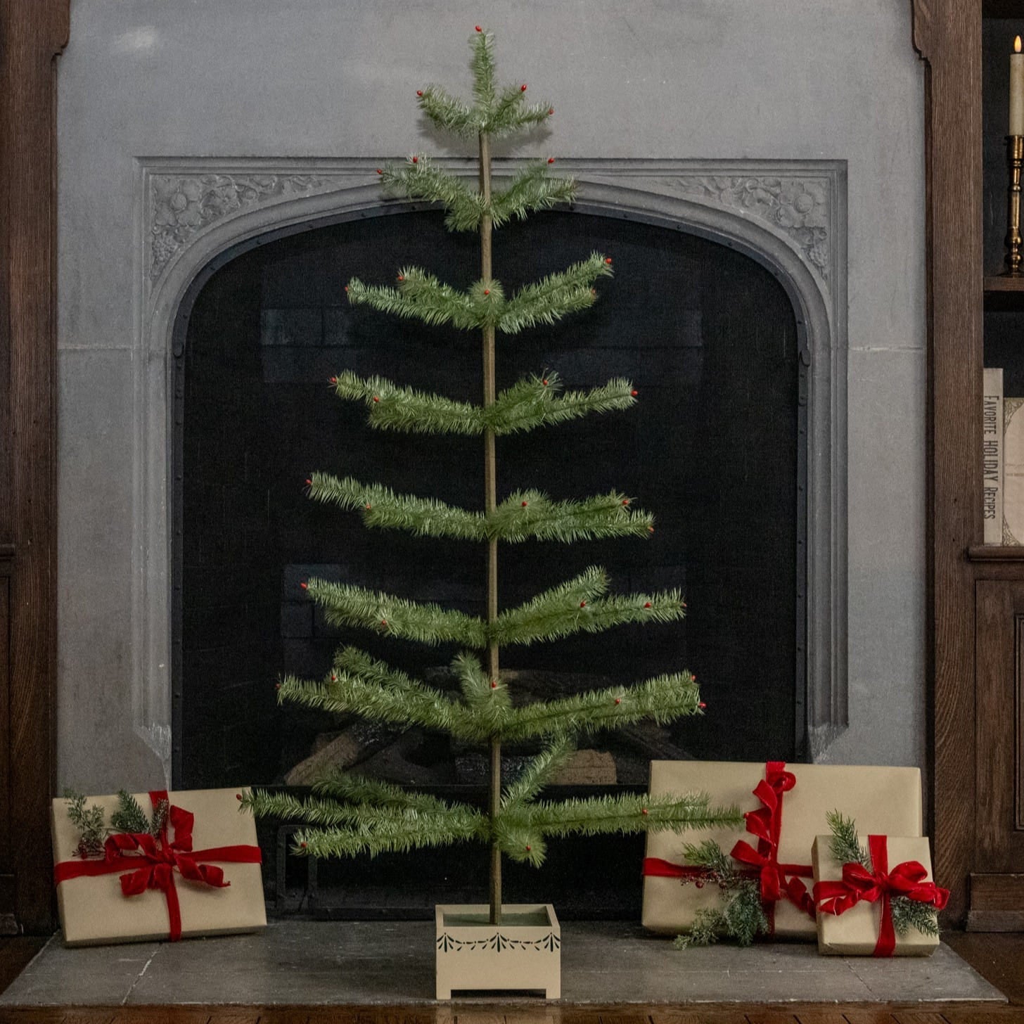 36" Green Feather Tree With Wood Base