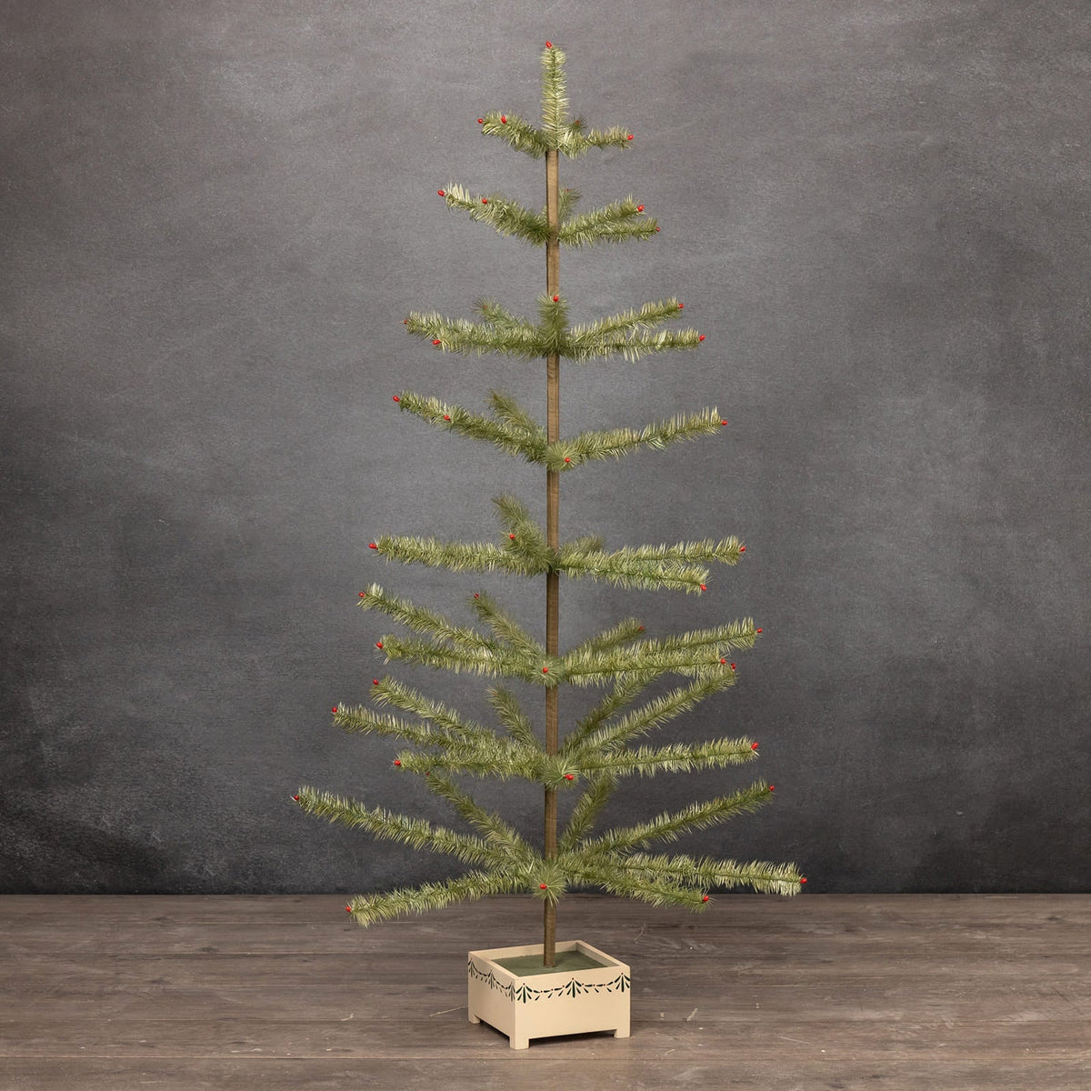 36" Green Feather Tree With Wood Base