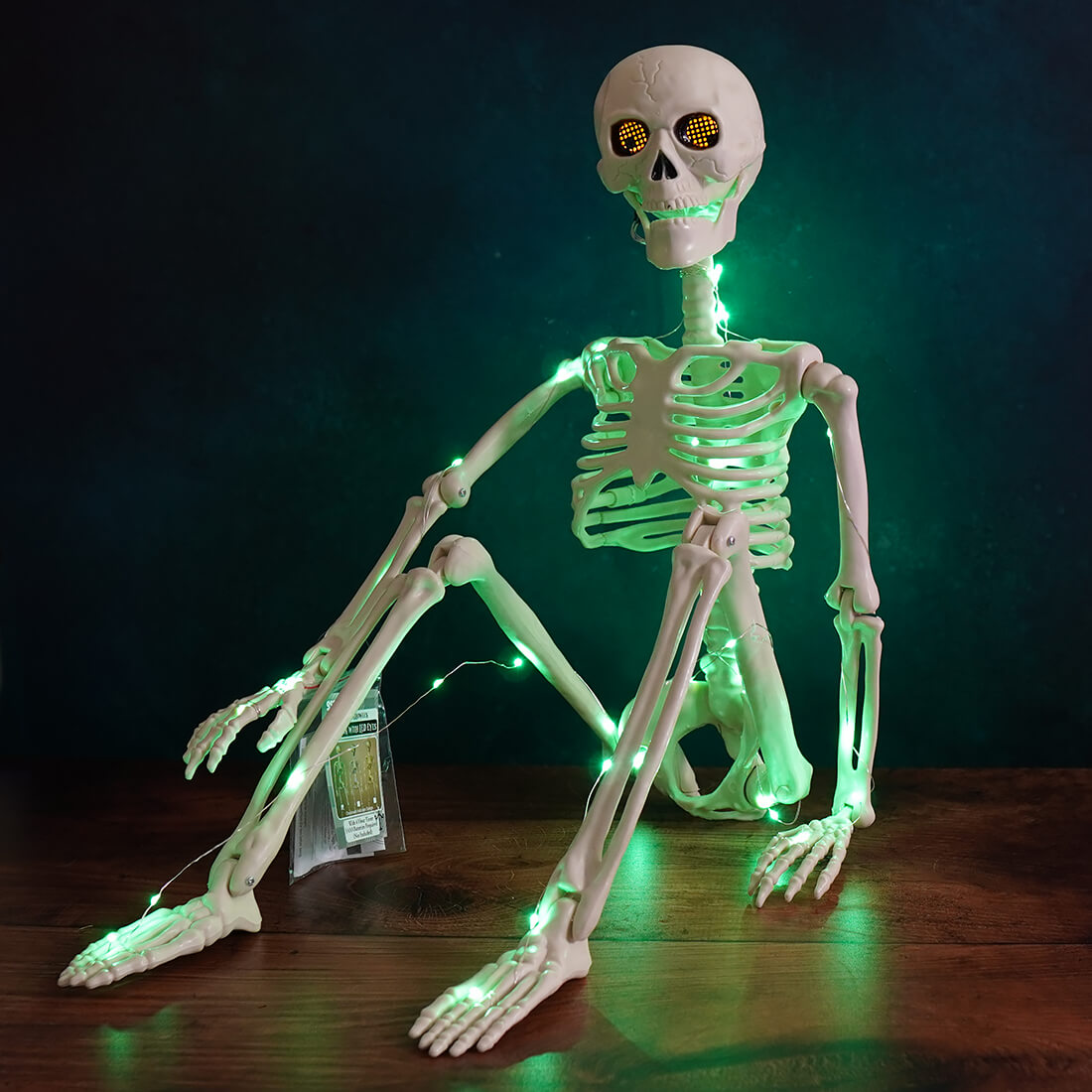 36" Green Lighted Hanging Halloween Moving Eyes Skeleton With Timer