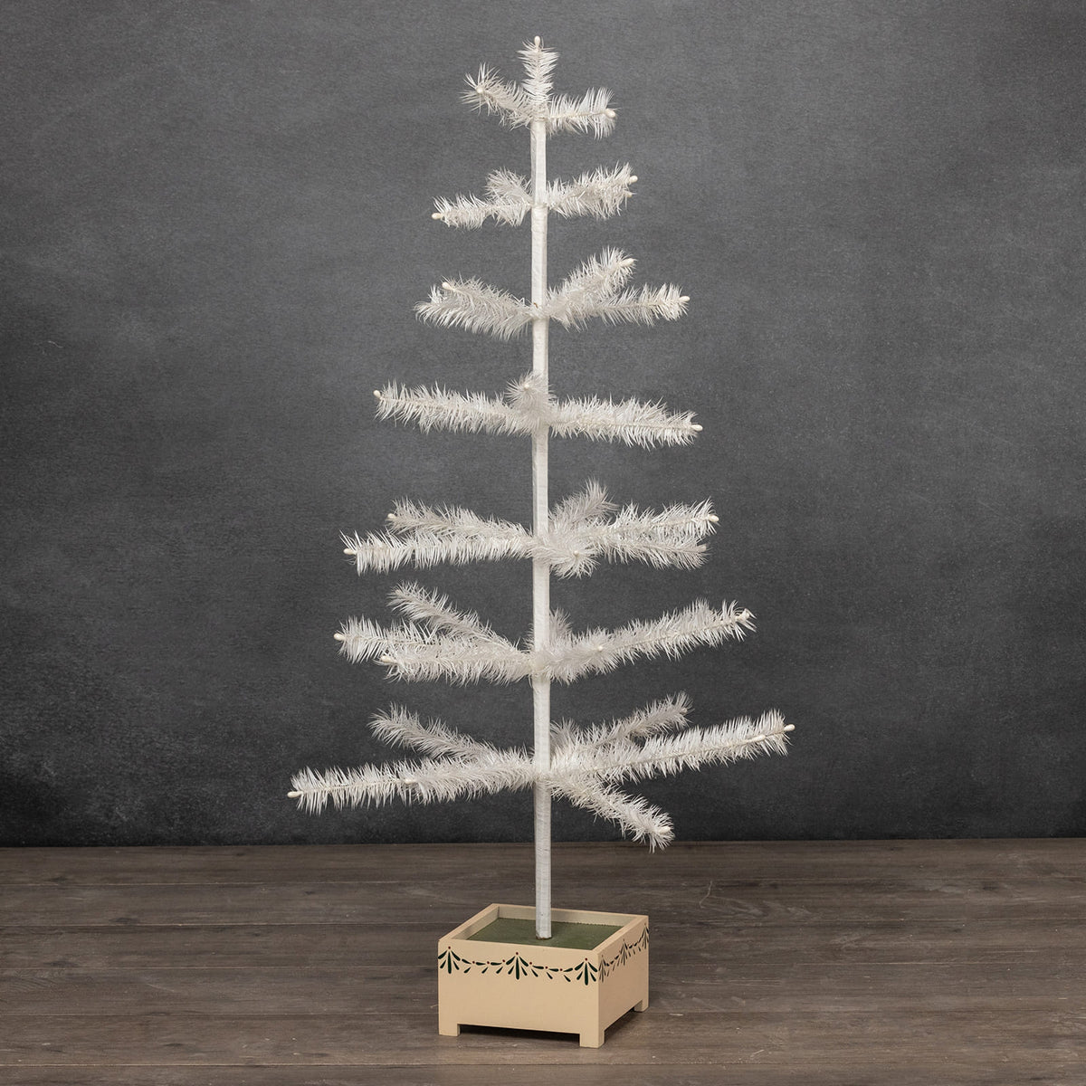 36" Ivory Feather Tree With Wood Base
