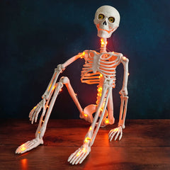 36" Orange Lighted Hanging Halloween Moving Eyes Skeleton With Timer