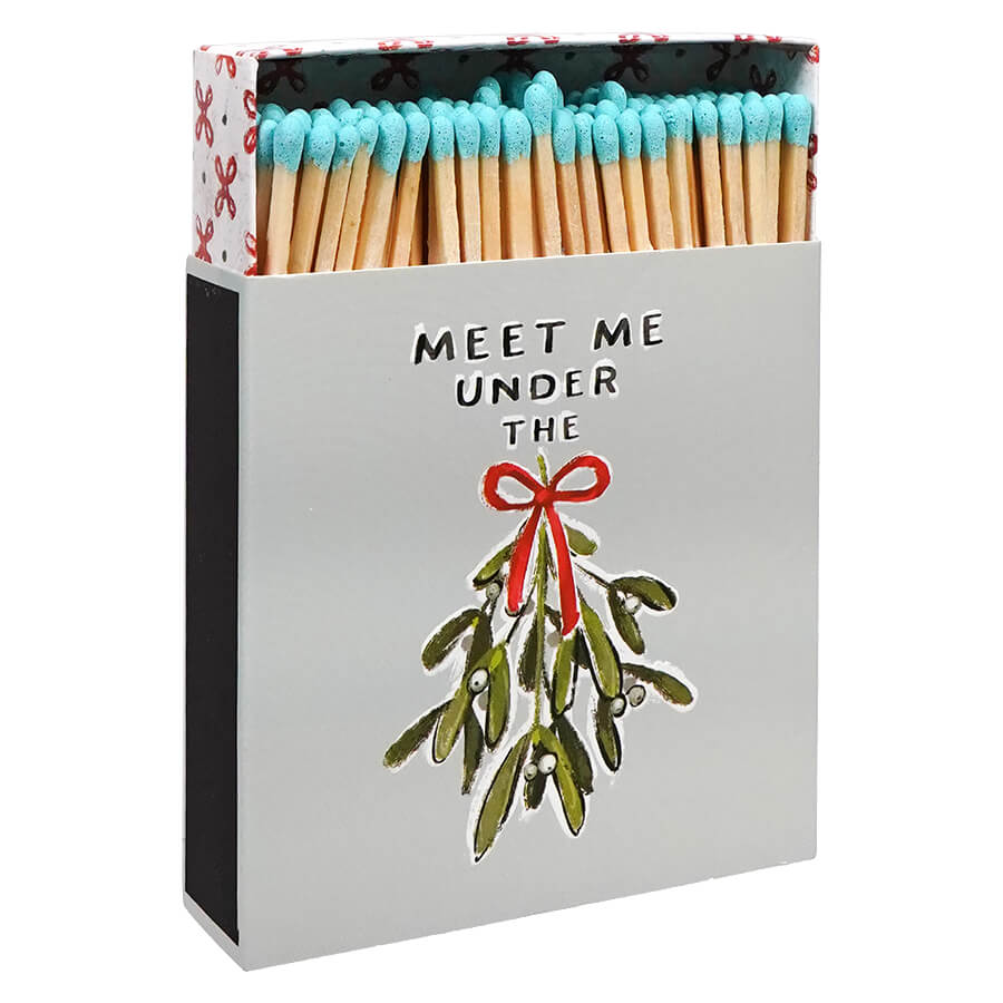 4.25" Long Safety Matches In Embossed Mistletoe Matchbox With Saying