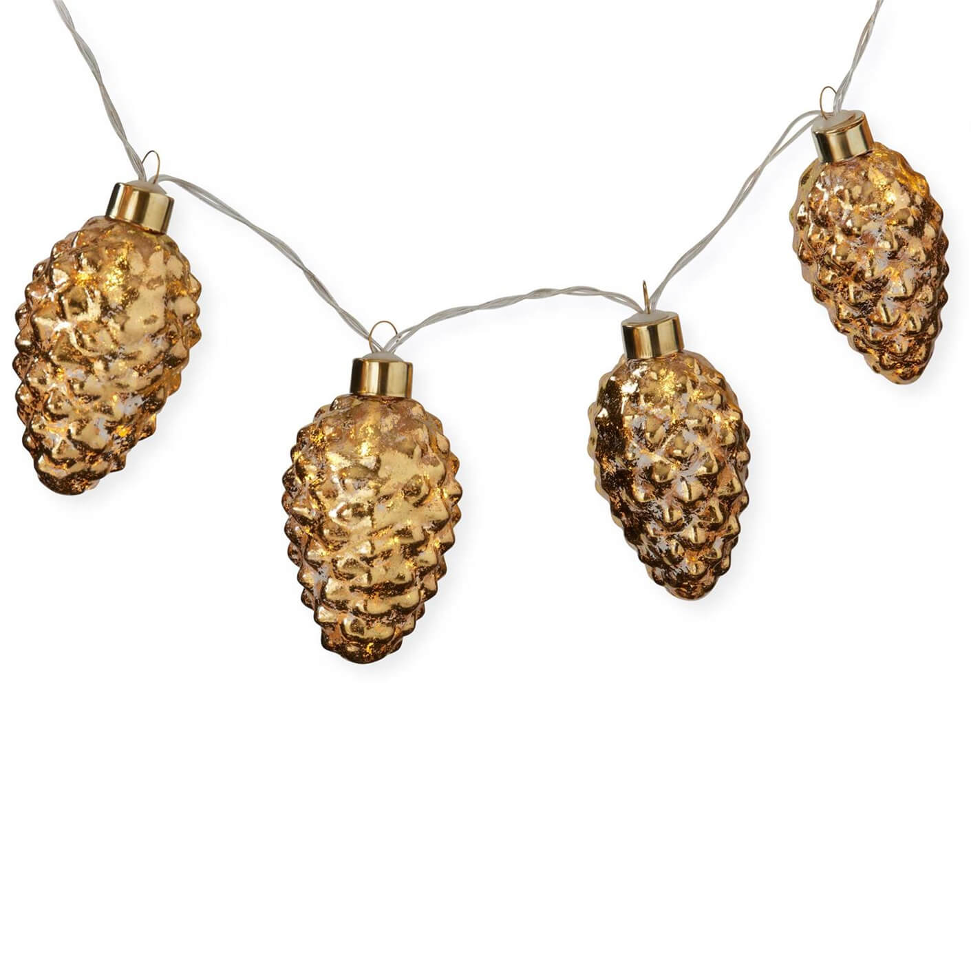 43" Mercury Glass LED Lighted Gold Pinecone Garland