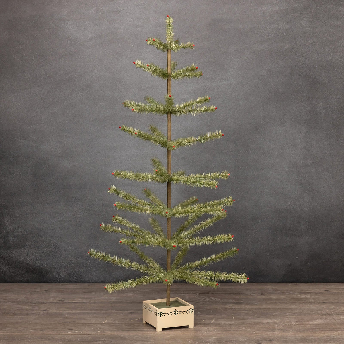 48" Green Feather Tree With Wood Base