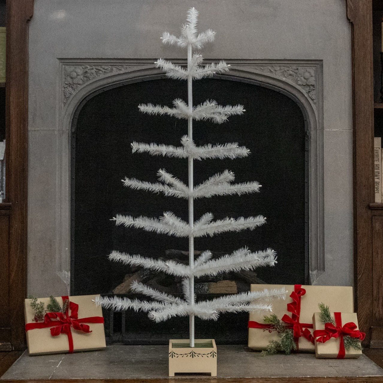 48" Ivory Feather Tree With Wood Base