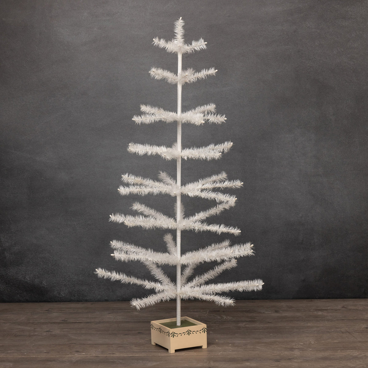 48" Ivory Feather Tree With Wood Base