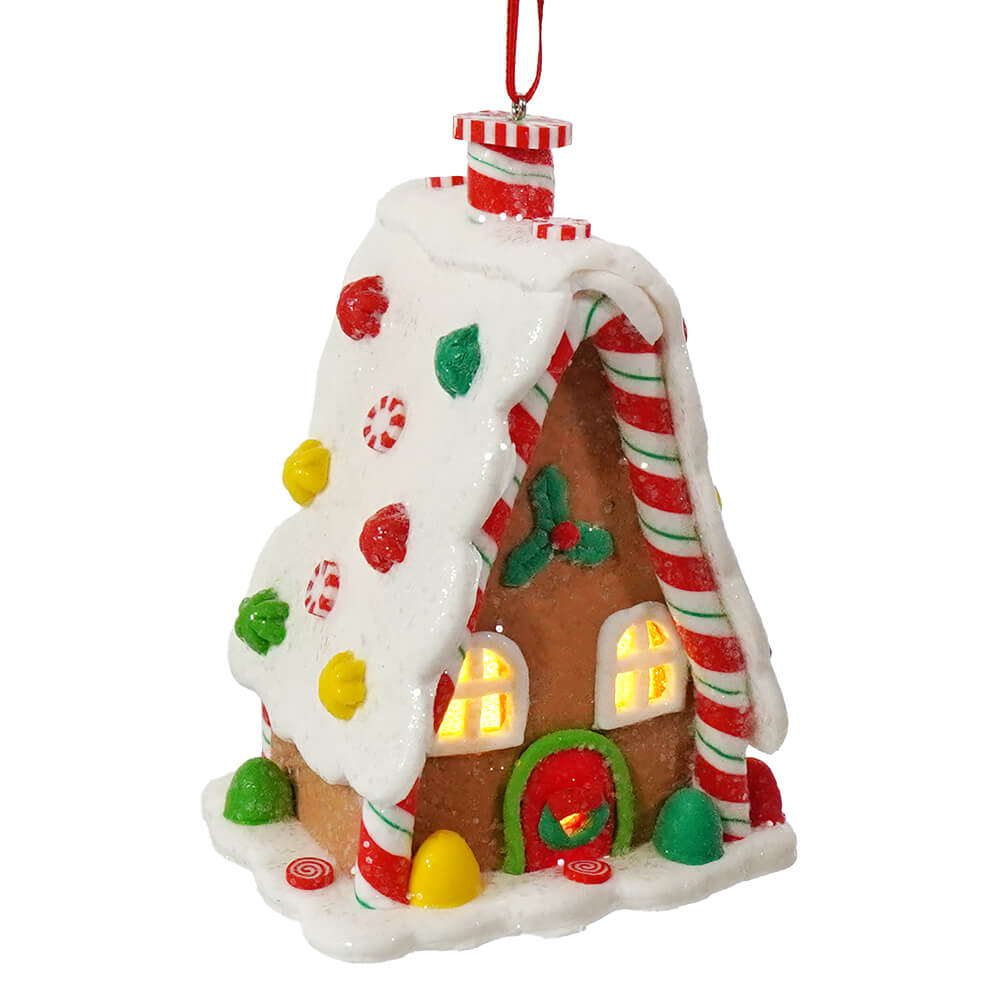 5" LED Lighted Claydough Gingerbread A-Frame House Ornament