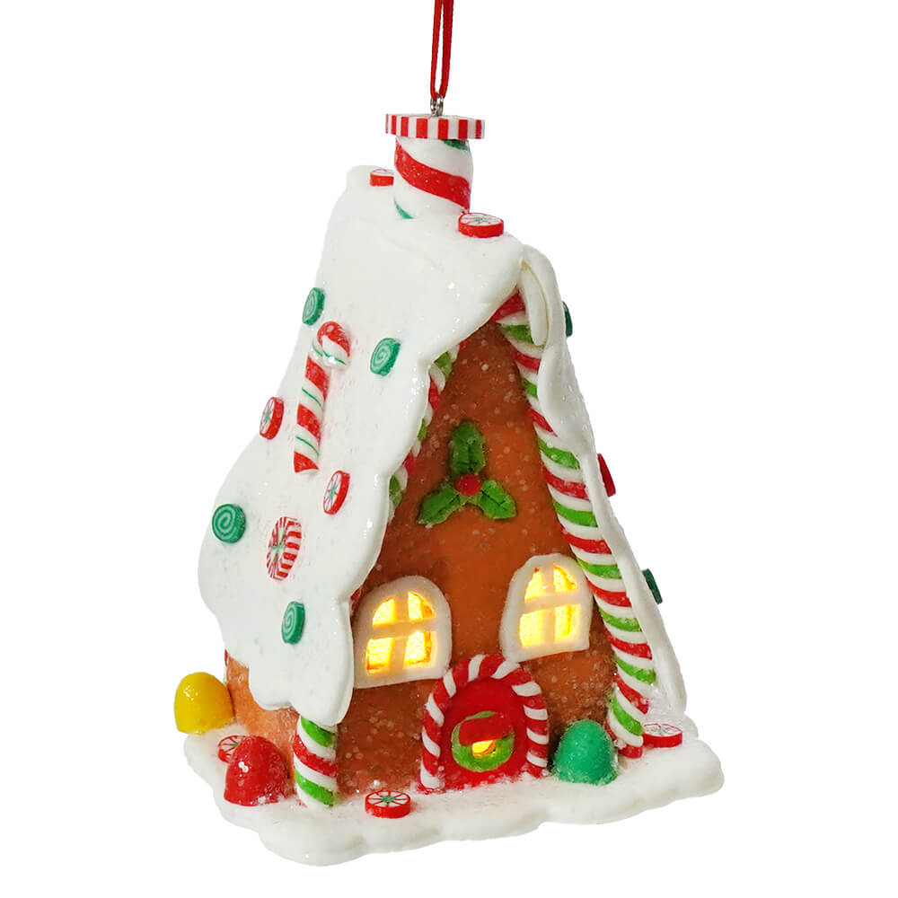 5" LED Lighted Claydough Gingerbread A-Frame House Ornament