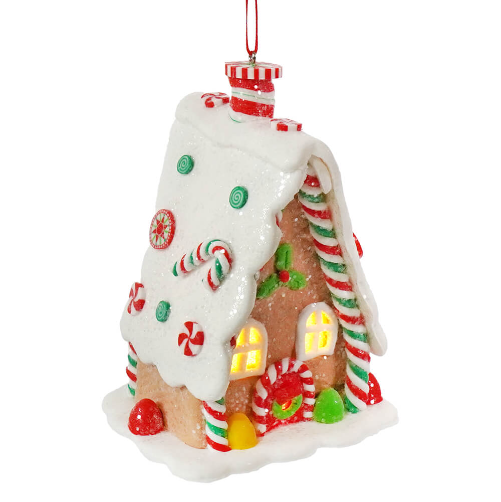 5" LED Lighted Claydough Gingerbread A-Frame House Ornament