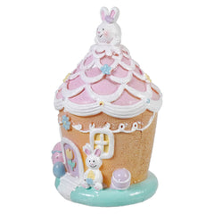 6.5" Lighted Resin Easter Bunny Pink Ice Cream House