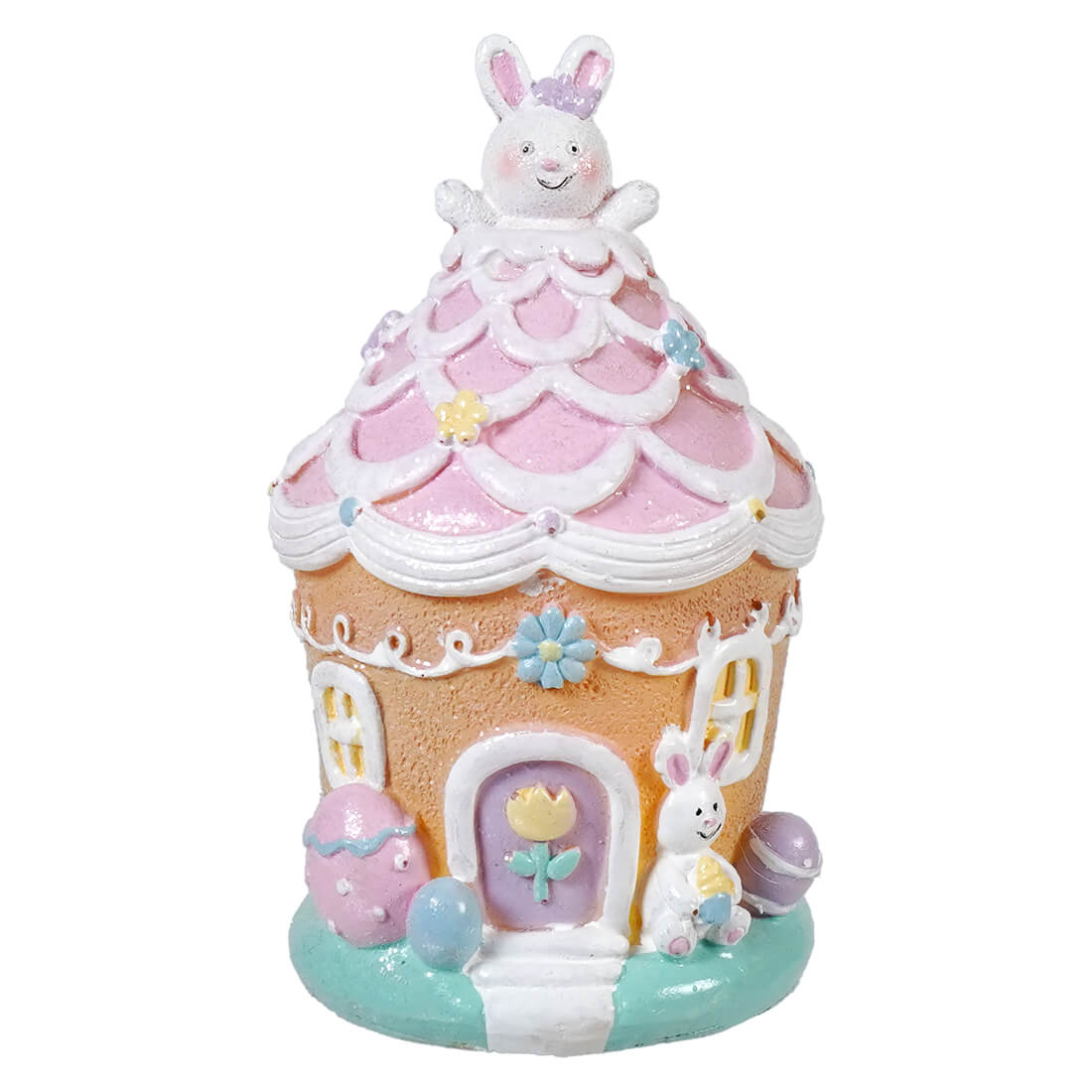 6.5" Lighted Resin Easter Bunny Pink Ice Cream House