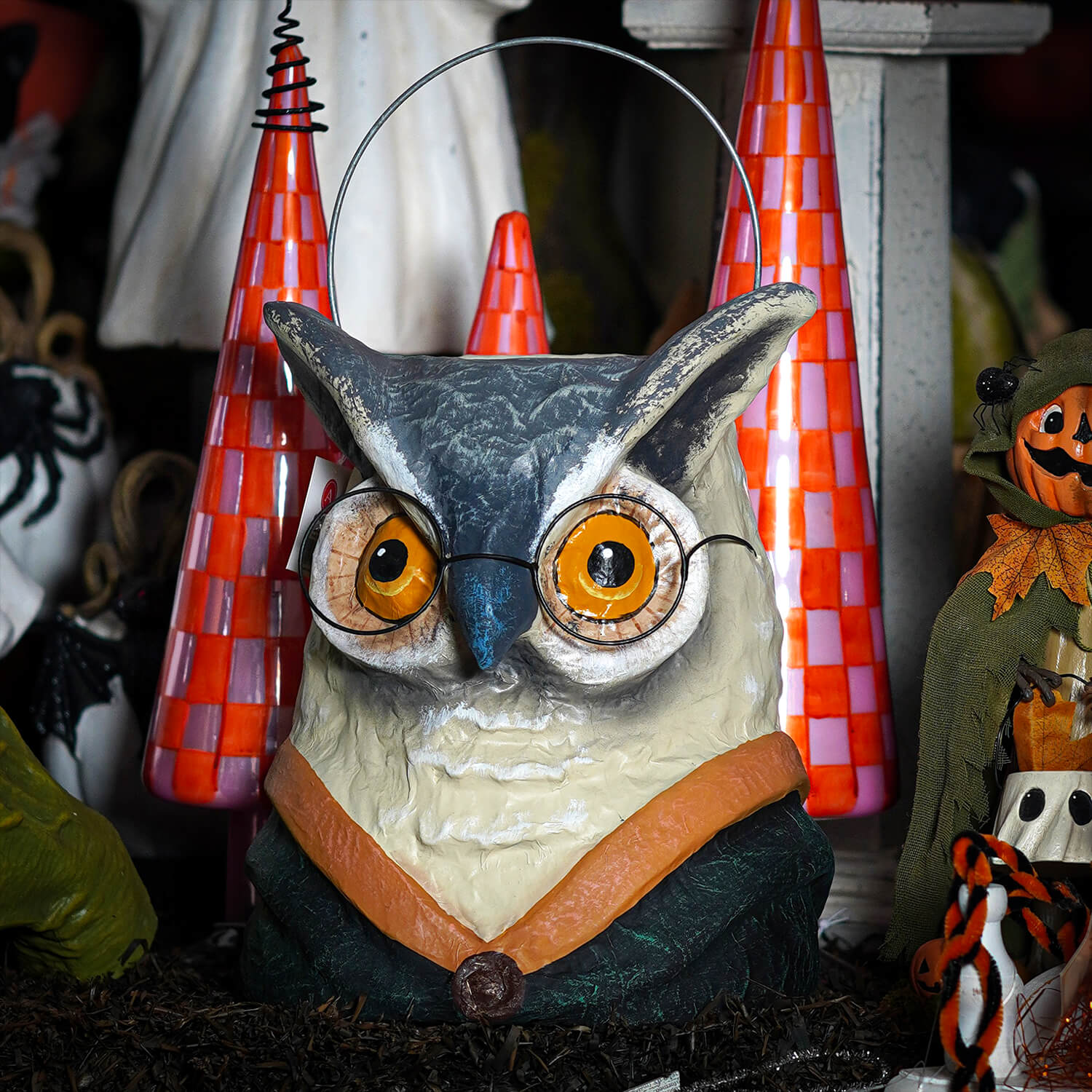 11" Professor Owl Paper Mache Bucket