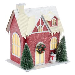7.25" Lighted Red House Sitter