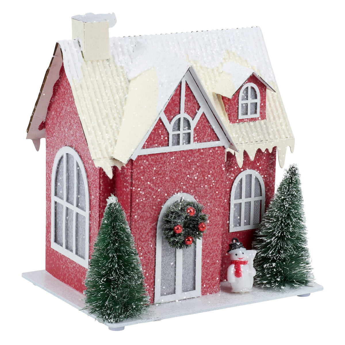 7.25" Lighted Red House Sitter