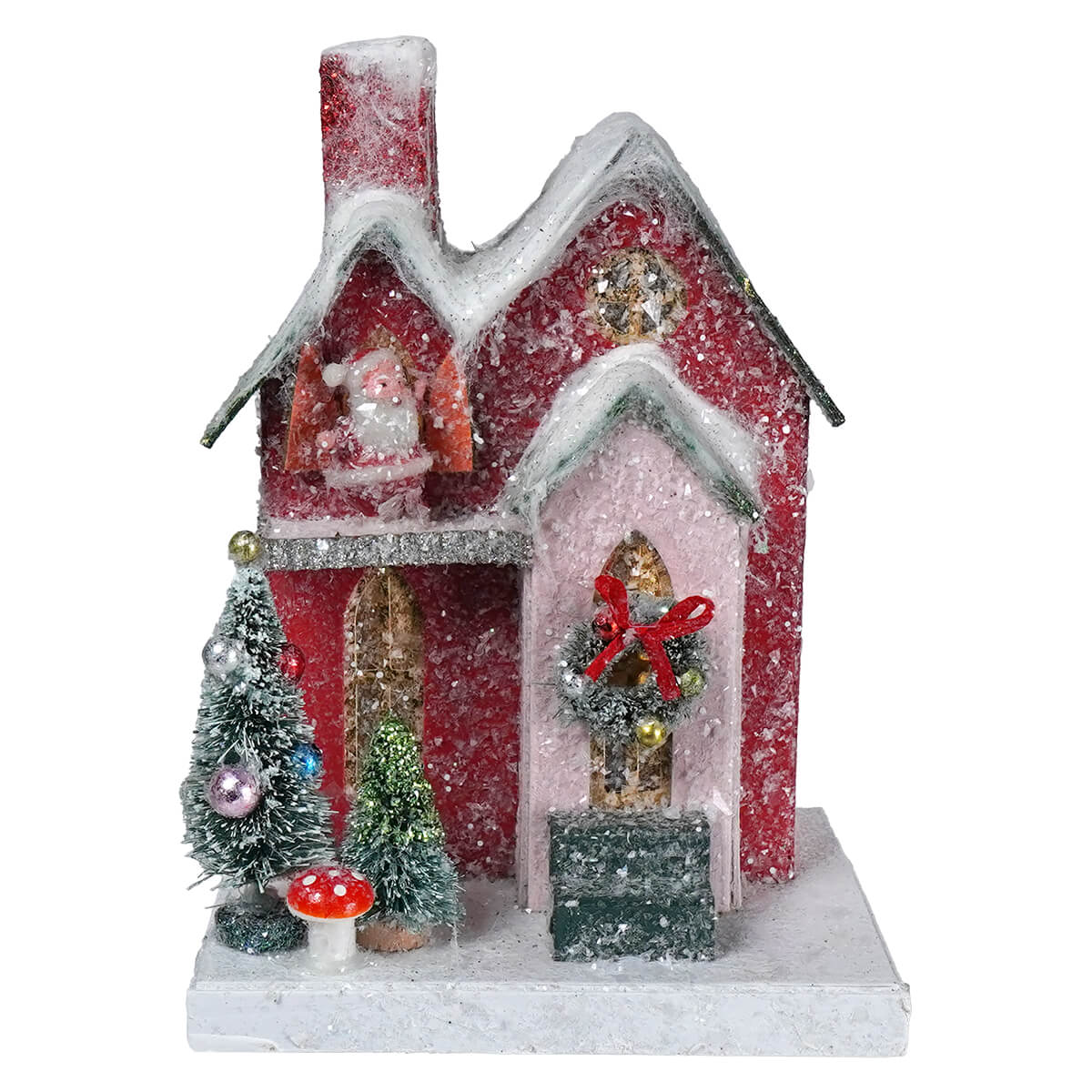 7.25" Lighted Red House With Santa