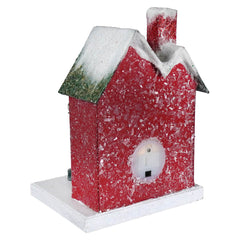 7.25" Lighted Red House With Santa
