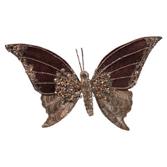 7.5" Fabric Butterfly Clip-On Ornament With Glitter & Sequin Finish