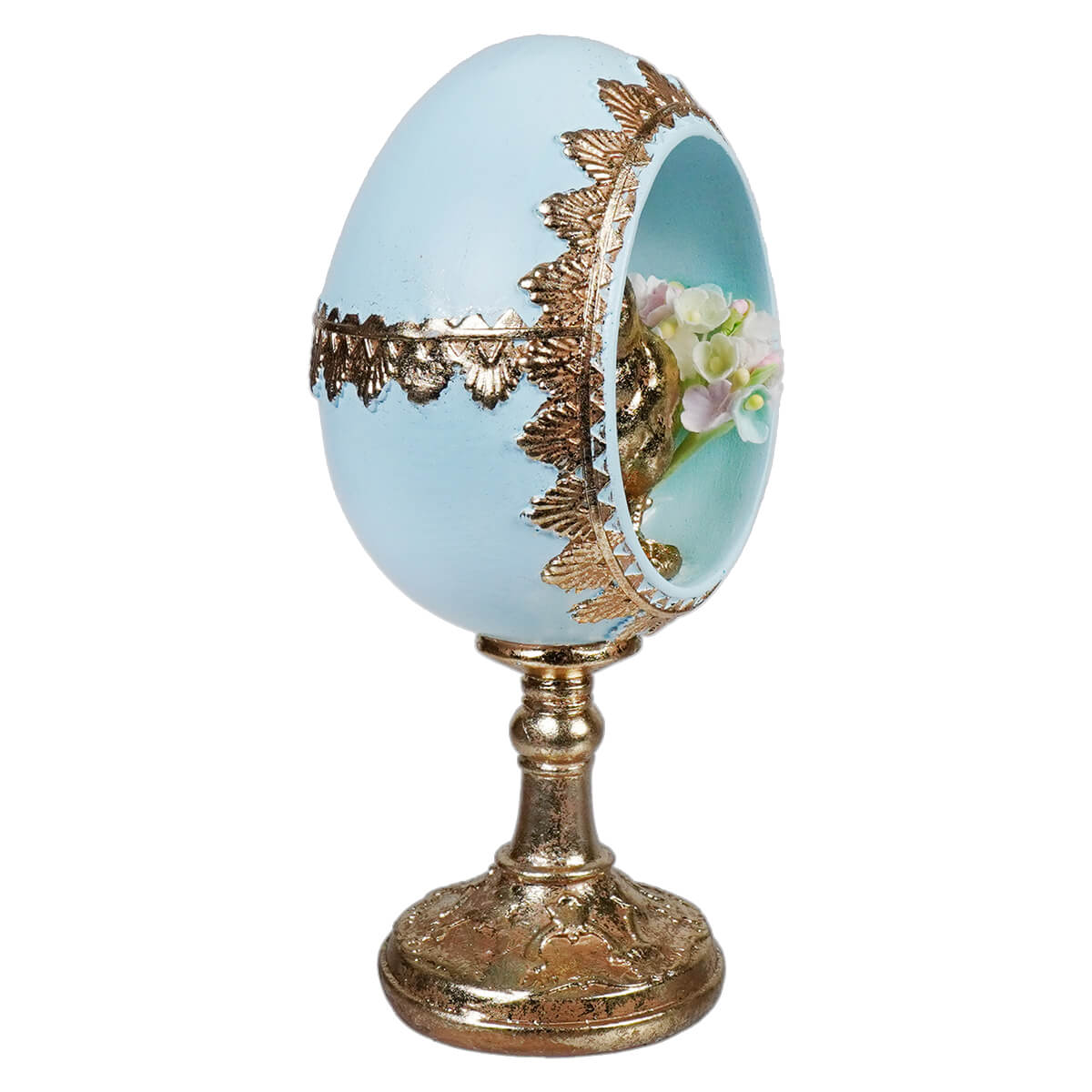 7" Blue & Gold Chick Egg Pedestal