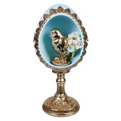 7" Blue & Gold Chick Egg Pedestal