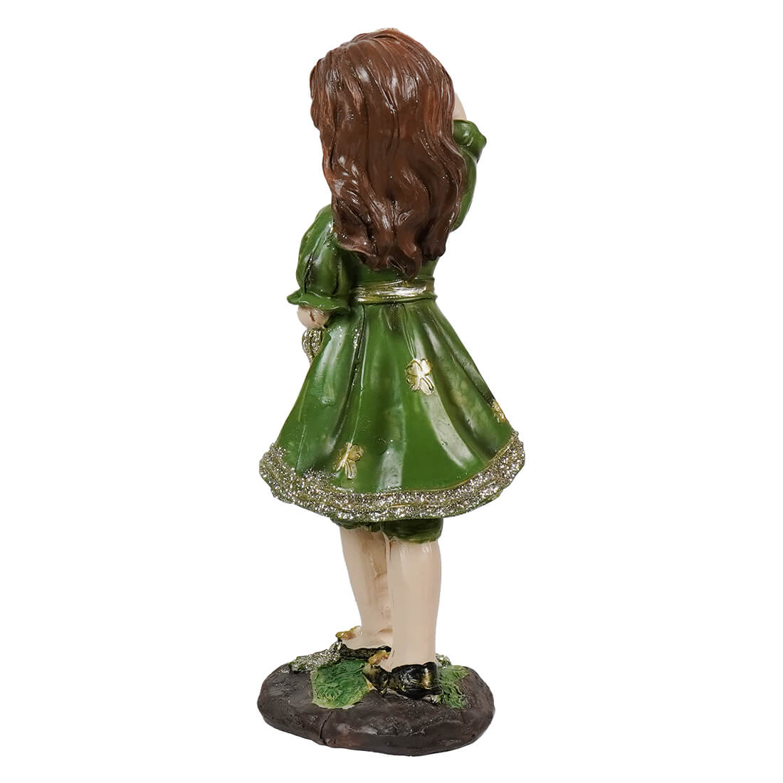 7" Clover Dress Irish Girl Statue With Gold Accents