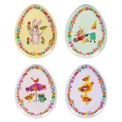 7" Egg Shaped Floral Patterned Spring Plates Set/4