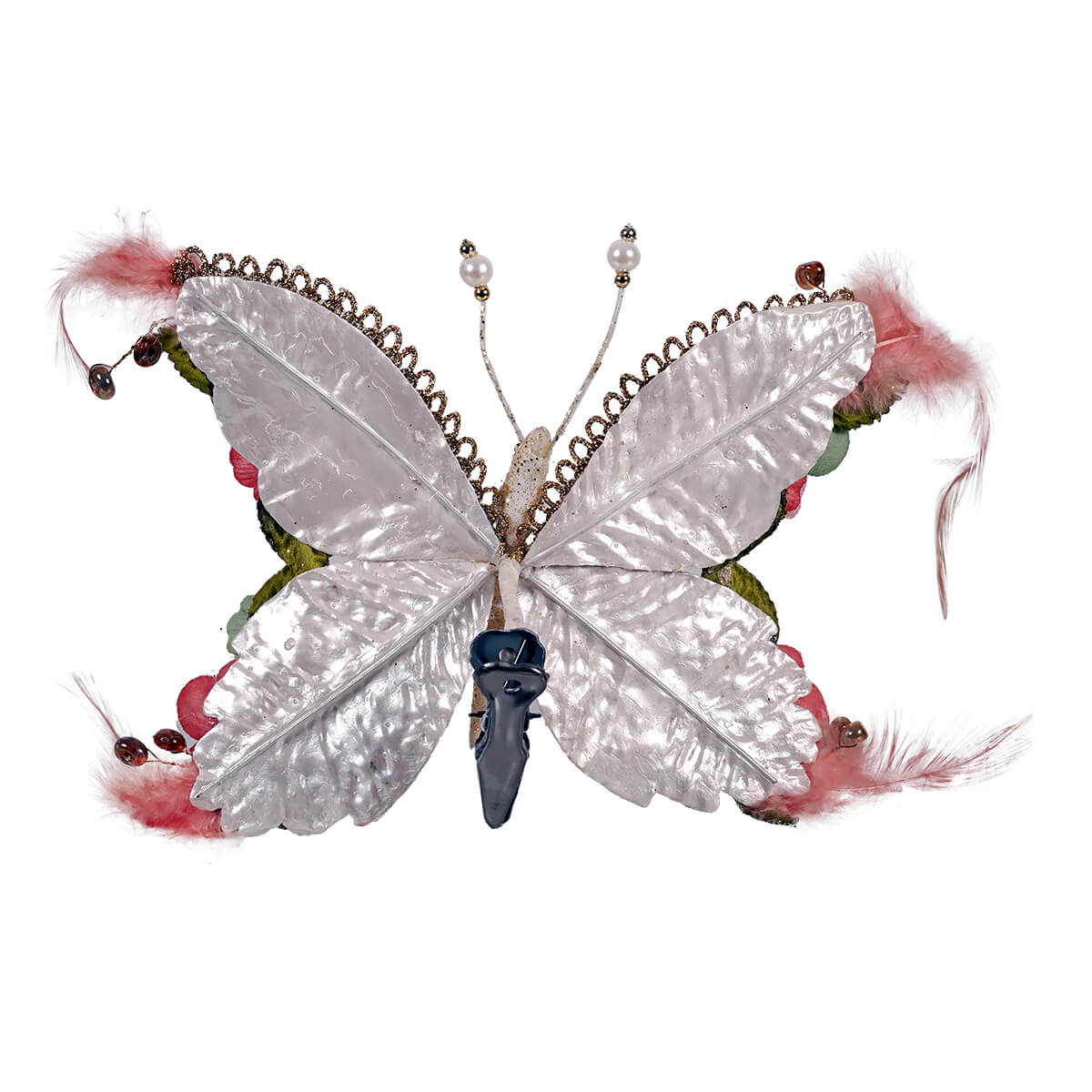 7" Floral Beaded & Glittered Pastel Clip-On Butterfly Ornament
