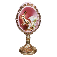 7" Pink & Gold Bunny Egg Pedestal