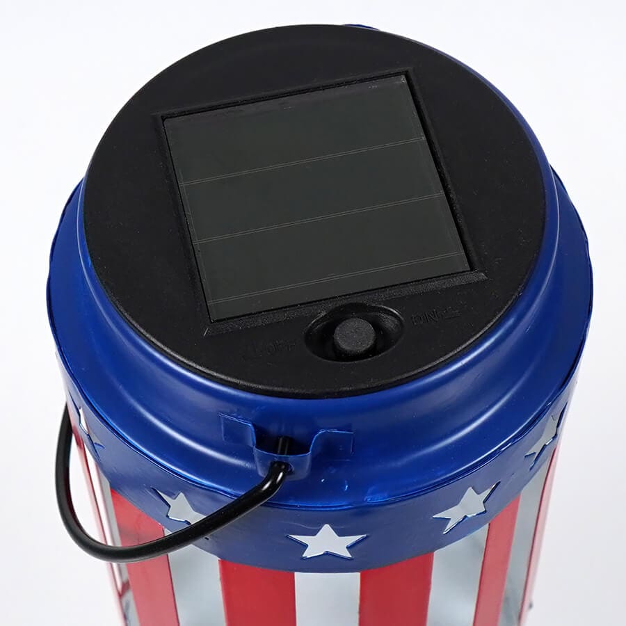 7" Solar Lighted Metal Americana Lanterns Set/3