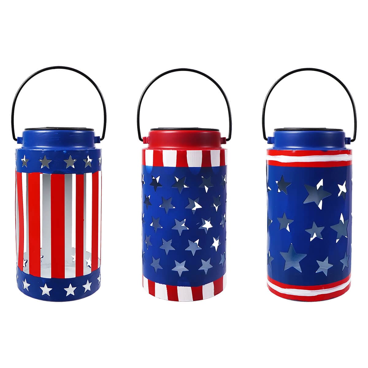 7" Solar Lighted Metal Americana Lanterns Set/3