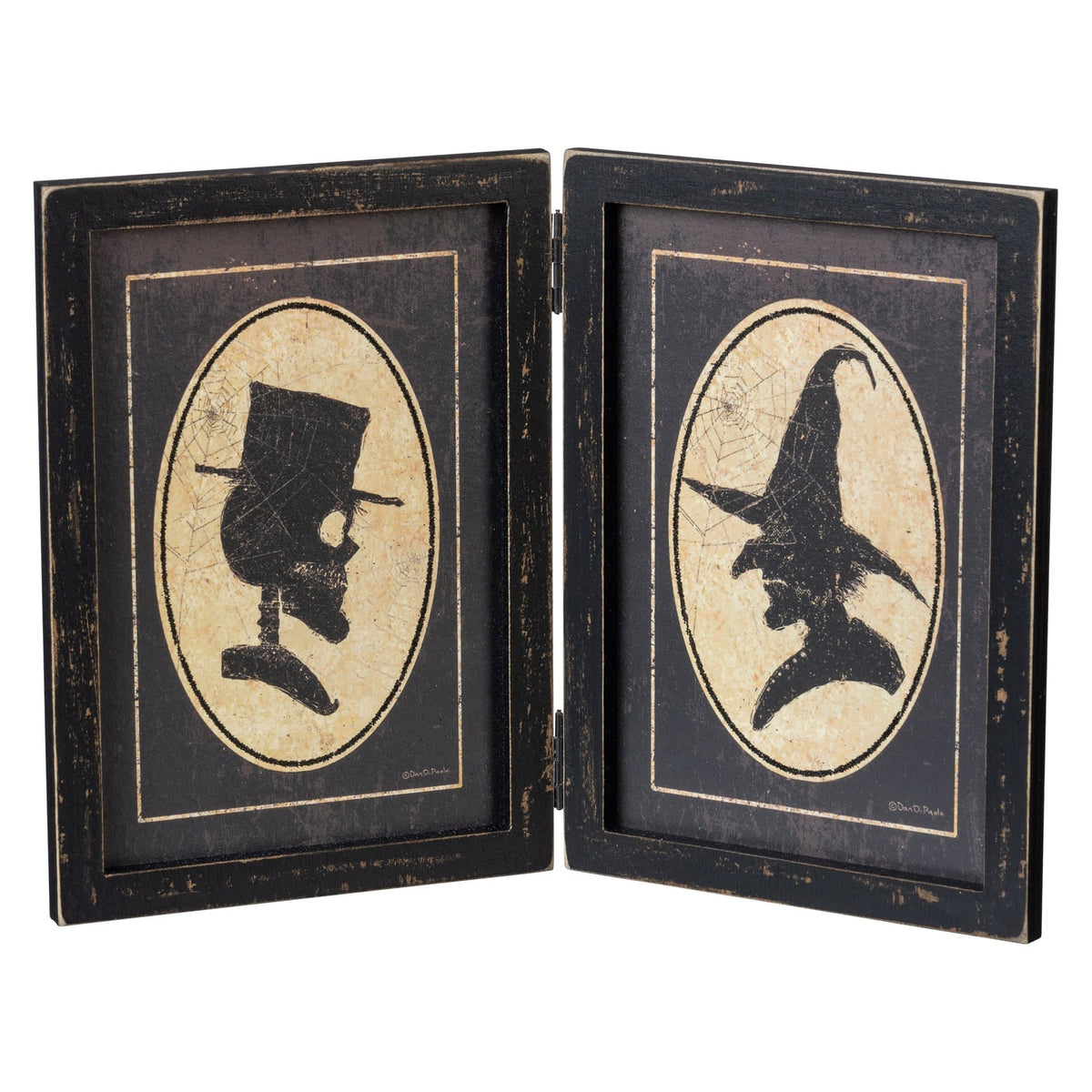 7" Witch & Skelly Portraits Hinged Sign
