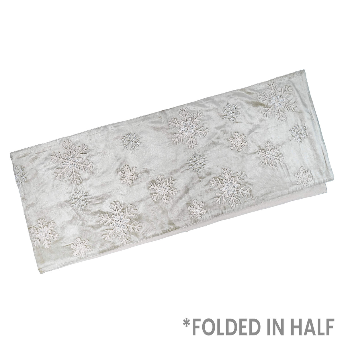 72" Cotton Blend Velvet Table Runner With Embroidered Snowflakes & Beads