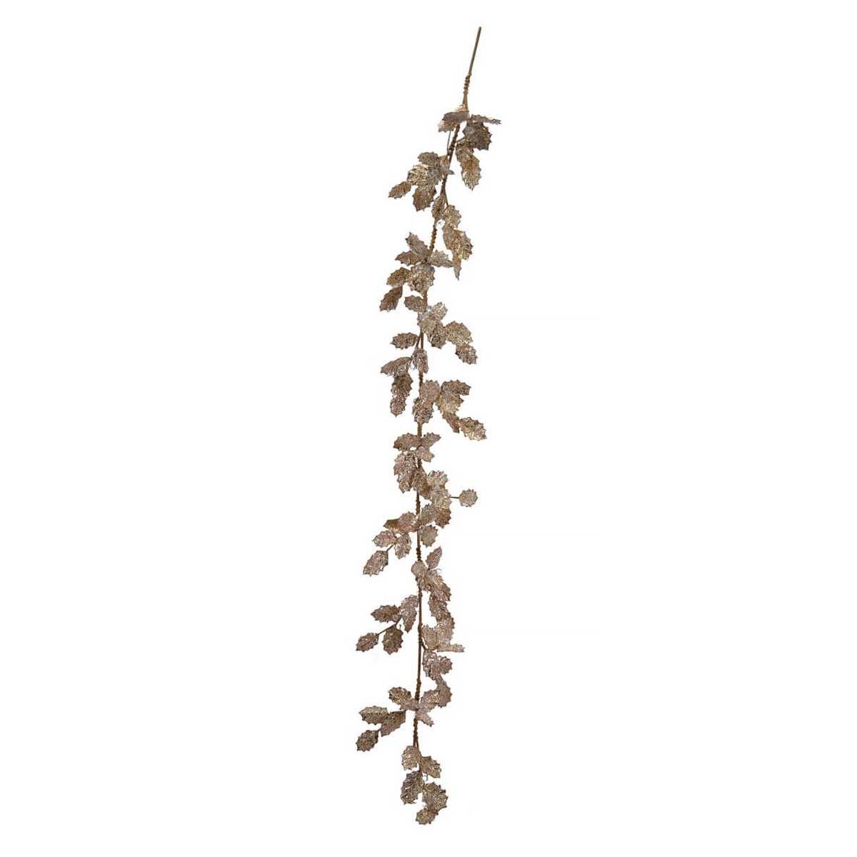 72" Gold & Ice Finish Fabric Leaf Garland With Beads & Glitter
