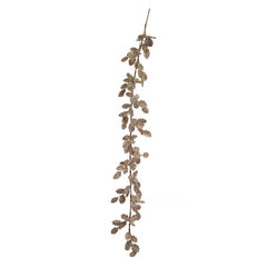72" Gold & Ice Finish Fabric Leaf Garland With Beads & Glitter