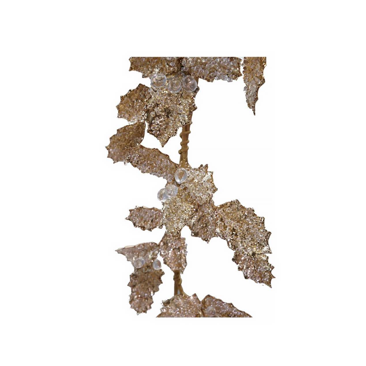 72" Gold & Ice Finish Fabric Leaf Garland With Beads & Glitter