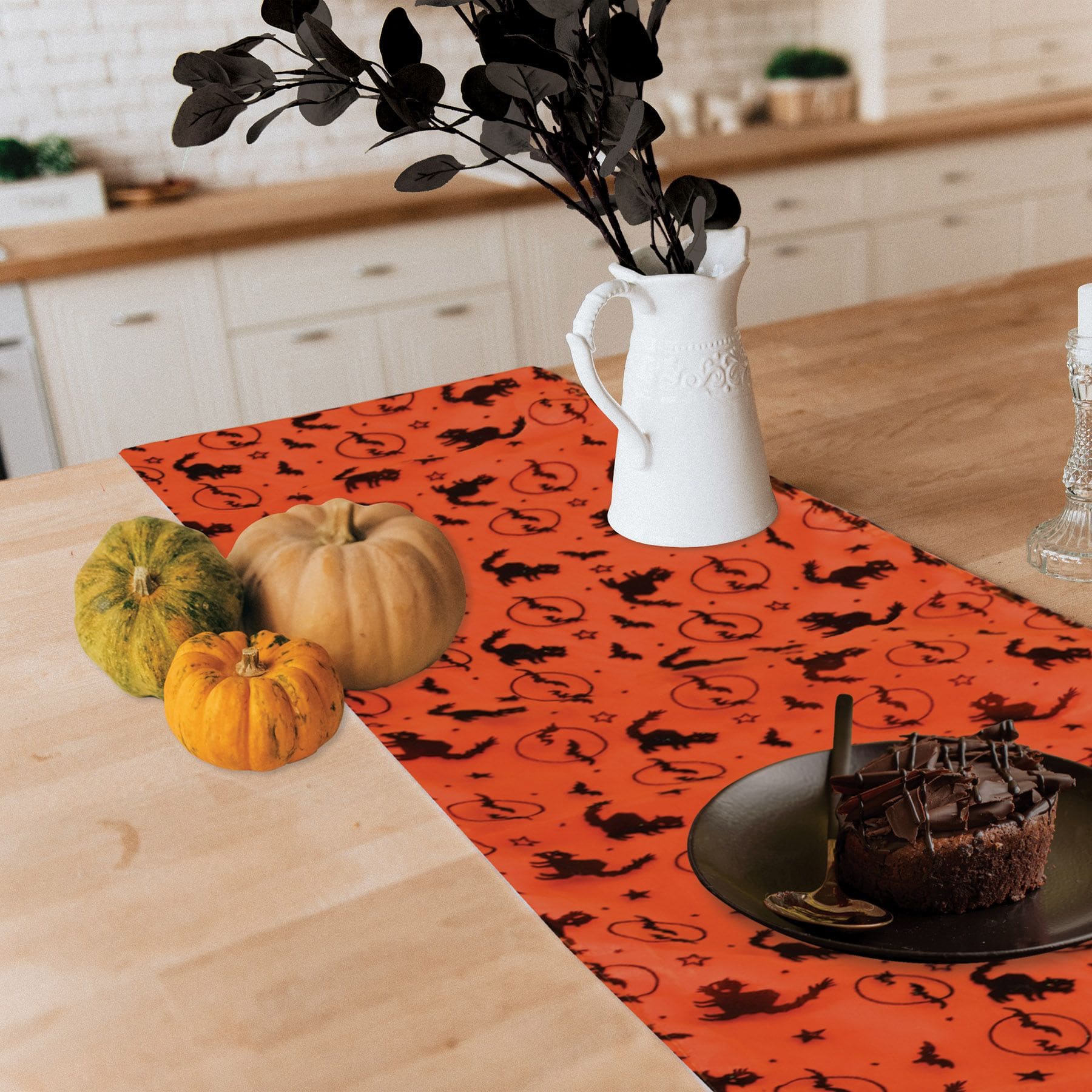 72" Orange Halloween Fabric Table Runner