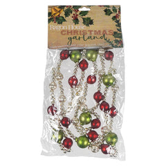 72" Red, Green & Silver Round Beaded Glass Garland