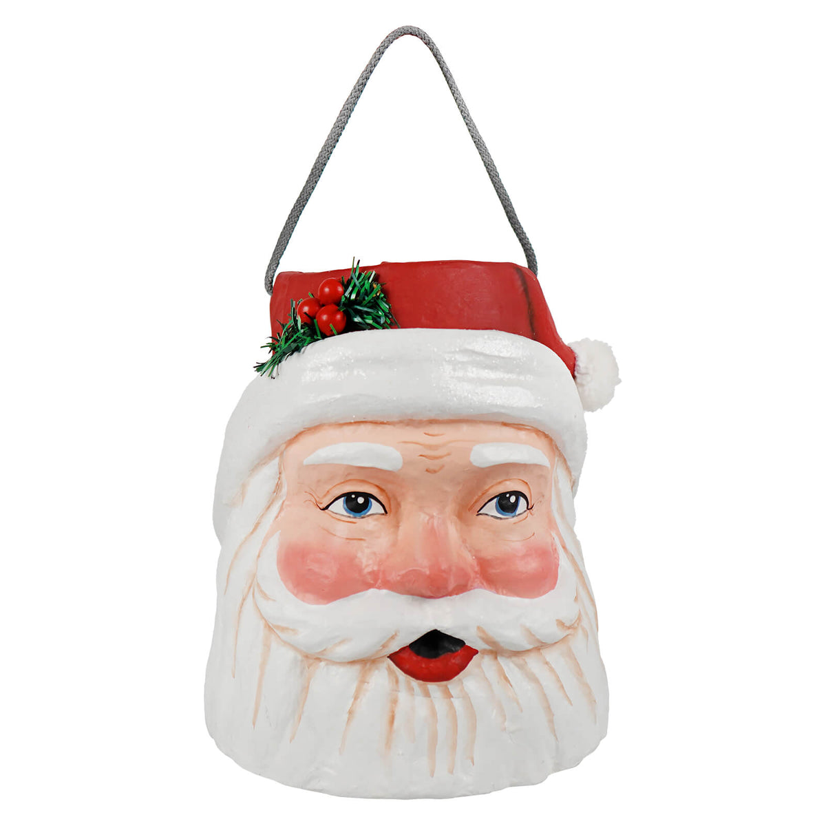 11" Jolly Santa Paper Mache Container