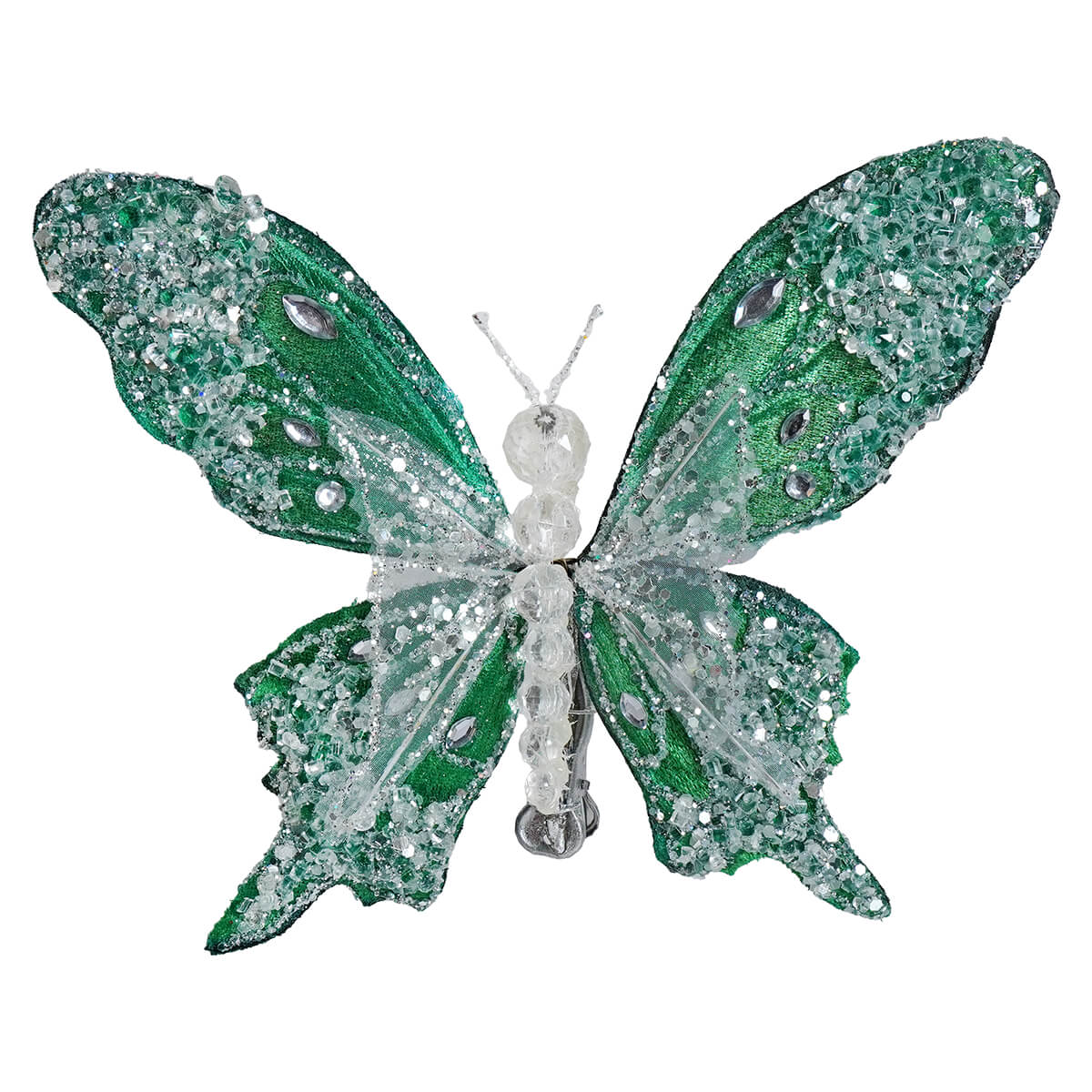 8" Jeweled & Glittered Green Butterfly Clip-On Ornament