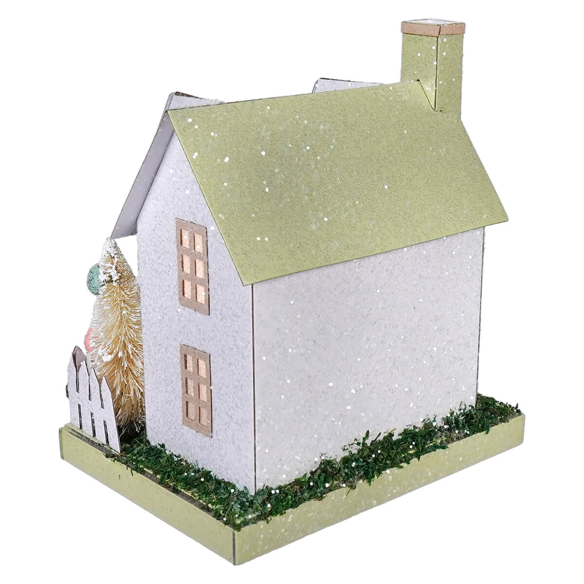 8" Lighted LED Pastel Green & Pink Brown Bunny Easter House