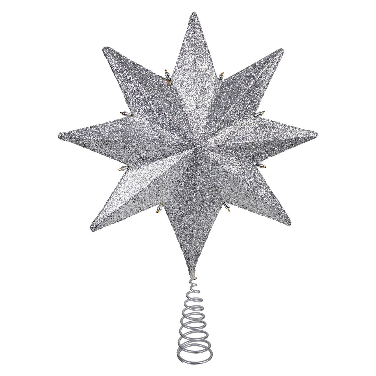 8-Point Glittered Silver & Gold Beaded Star Tree Topper