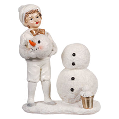 8" Resin Winter White Kid Building Snowman