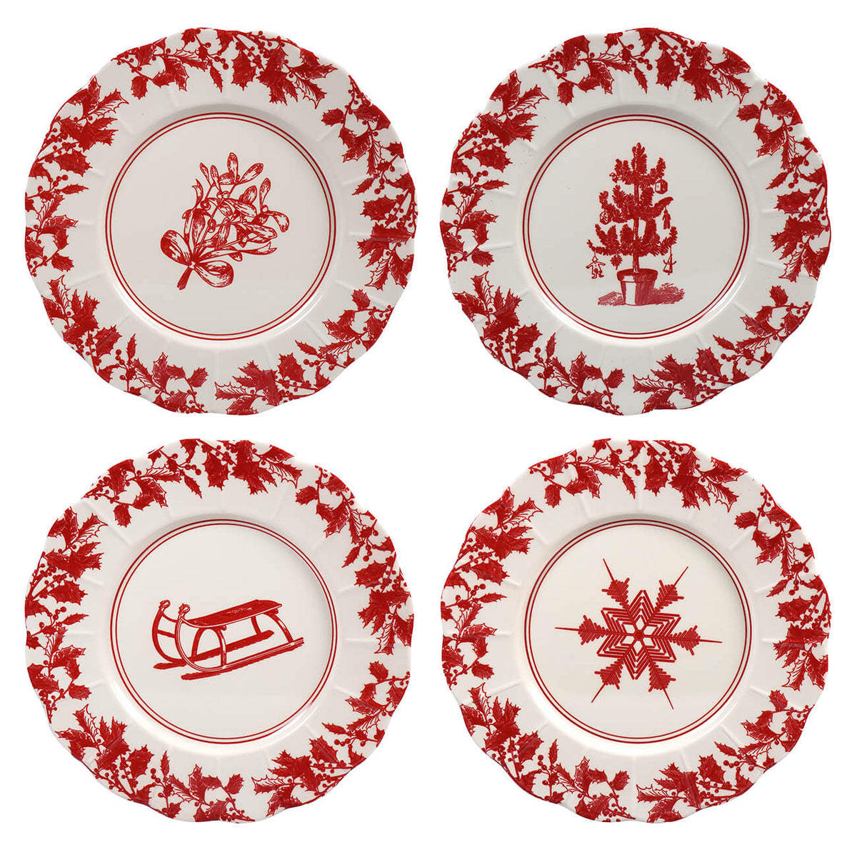 8" Yuletide Scalloped Melamine Plates Set/4